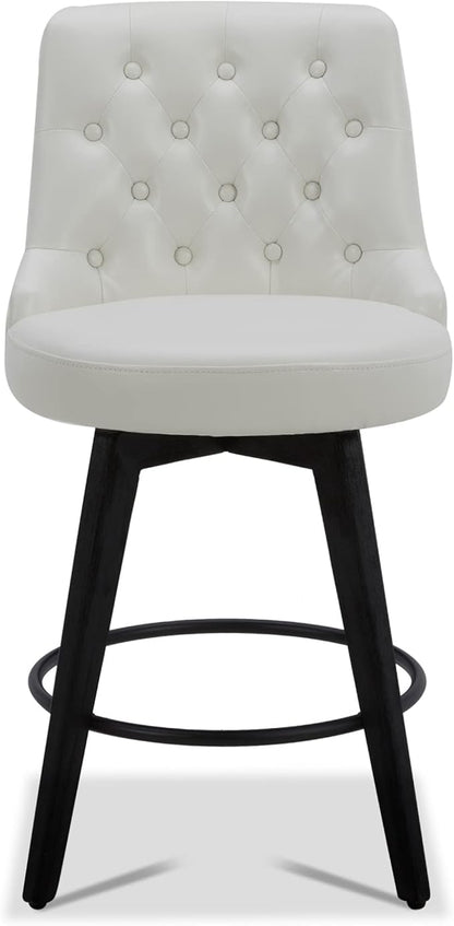 Watson & Whitely Counter Height Bar Stools, Faux Leather Upholstered Modern Swivel Barstool with Back, Solid Wood Legs, 26" H Seat, White