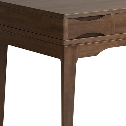 SIMPLIHOME Harper Small Desk - 48 inch Wide Solid Hardwood Writing Desk in Walnut Brown, Mid-Century Modern Home Office Table for Study or Work with 2 Drawers and Flip-Down Keyboard Tray