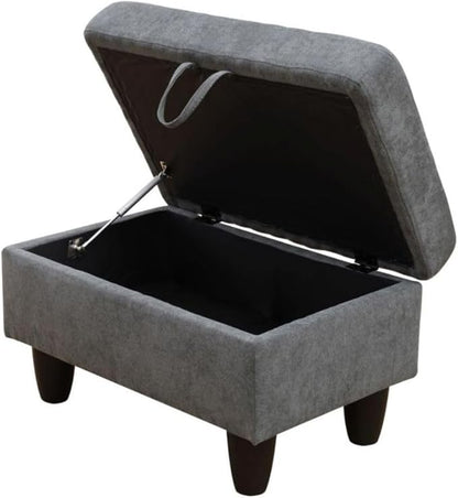 Ottoman Storage Ottoman Bench Flannel Footrest Footstool with Hinged Lid for Living Room, Bedroom, Entryway, Dark Grey, 28.5"X19"X17.5"