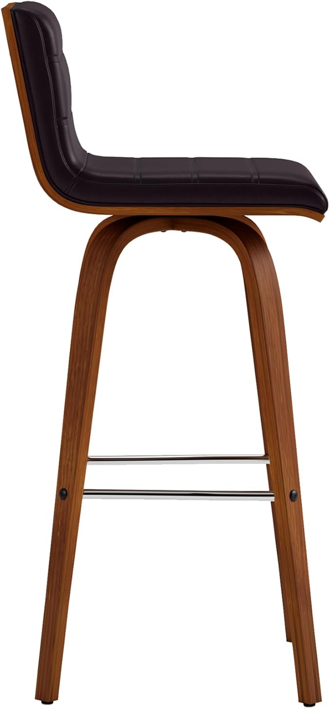 Vienna 30" Swivel Bar Stool in Walnut Wood Finish with Brown Faux Leather - Set of 4