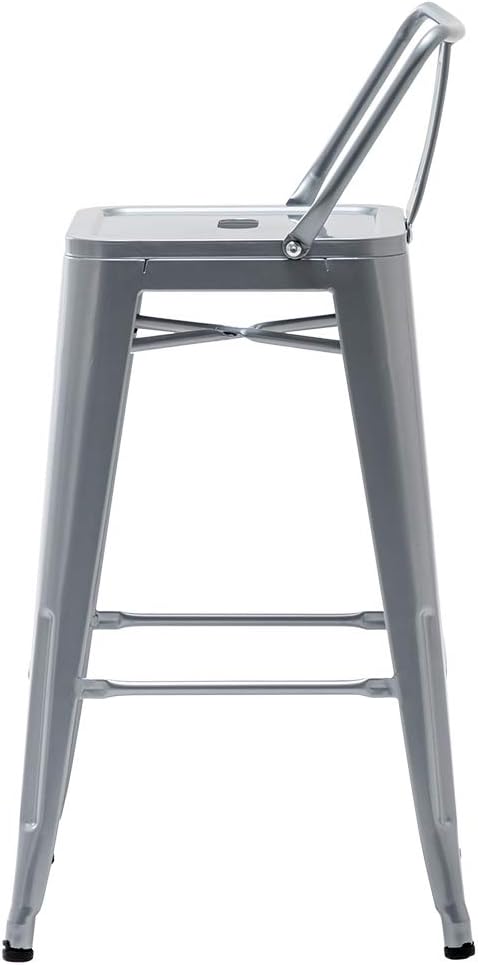 HAOBO Home 26" Low Back Metal Counter Stool Height Bar Stools [Set of 4] Barstools, Silver