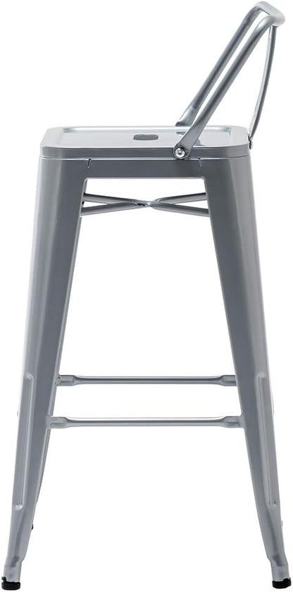 HAOBO Home 26" Low Back Metal Counter Stool Height Bar Stools [Set of 4] Barstools, Silver
