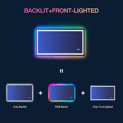 40x30 Inch RGB LED Bathroom Mirror with Lights, Color Changing RGB Backlit LED Mirror for Bathroom,Lighted Vanity Mirrors for Bathroom Wall, Dimmable, Anti-Fog (RGB Backlit+Front-Lit)