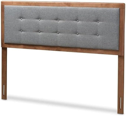 Mid-Century Marvel Fabric Upholstered Walnut Brown Finished Wood Headboard, Wall Mount Headboard Full/Dark Gray