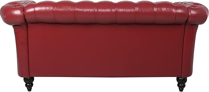 LEVNARY Leather Sofa, Chesterfield Tufted Upholstered 2 Seater Couch, Modern Loveseat Couch Classic Furniture for Living Room Bedroom (Wine Red)