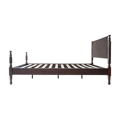King Size Solid Wood Platform Bed Frame with Headboard & Footboard, 12 Strong Slats Base, Central Metal Legs, No Box Spring Needed, Easy Assembly, Anti-Noise & Slip-Free, Dark Roast Oak Finish, ROK-32