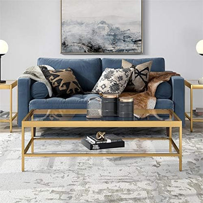 Henn&Hart 54" Wide Rectangular Coffee Table in Brass, Modern coffee tables for living room, studio apartment essentials