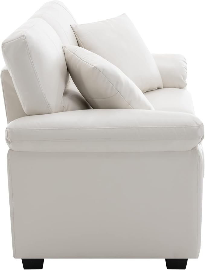 Morden Fort Faux Leather Loveseat, Modern Luxury Furniture with Removable and Easy to Clean Cushions, Skin-Friendly Wide Arm Leather Loveseat for Living Room Apartment Office Lounge, White