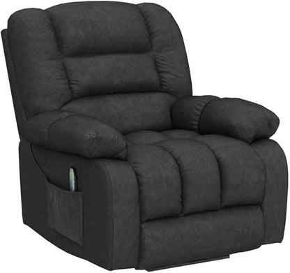 ANJHOME Massage Recliner Chairs with Heat and Vibration,Overstuffed Manual Rocking Reclining Chair for Living Room Bedroom (Grey)