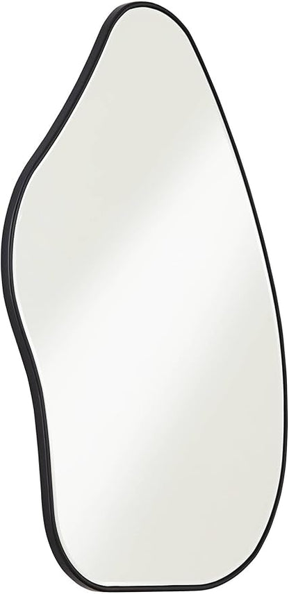 Possini Euro Design Cavandish Rounded Curved Abstract Vanity Decorative Wall Mirror Modern Beveled Glass Matte Black Wood Frame 28" Wide for Bathroom Bedroom Living Room Home Office Entryway House