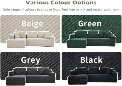 PELUMY 108.7" L-Shaped Modular Sectional Sofa with Oversized Chaise, Cloud Couch with Memory Foam, No Assembly Required Sleeper Sofa for Small Space Living Room, Apartment (Grey, Corduroy)