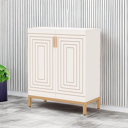 Tribesigns Shoe Cabinet with Doors, 20 Pairs Entryway Shoe Storage Cabinet with Shelves, 5-Tier Modern Free Standing Shoe Racks Storage Organizer for Closet, Living Room, Bedroom (White/Gold)