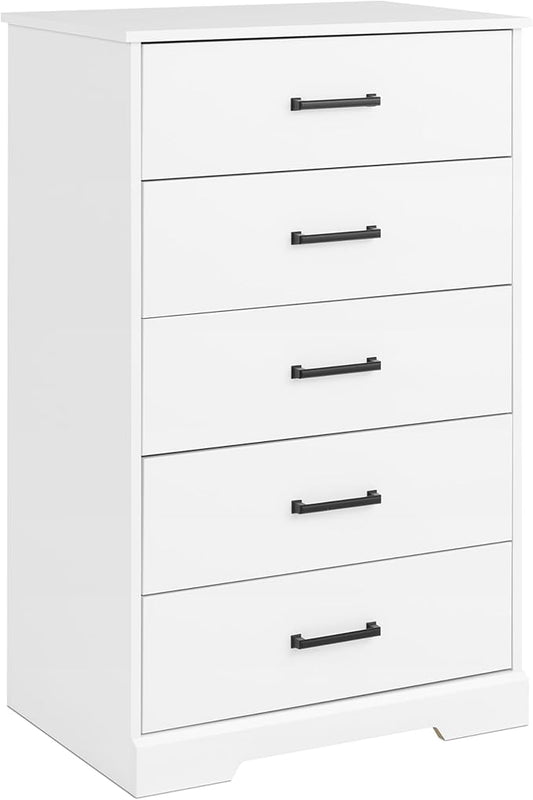 Prepac Rustic Ridge Farmhouse Dresser, White Dresser for Bedroom, Chest of Drawers with 5 Drawers 18.5" D x 27.5" W x 43.5" H, WBDR-1605-1