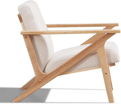 Zola Mid Century Modern Accent Chair Arm Chair, Living Room Furniture, Beige/Oak