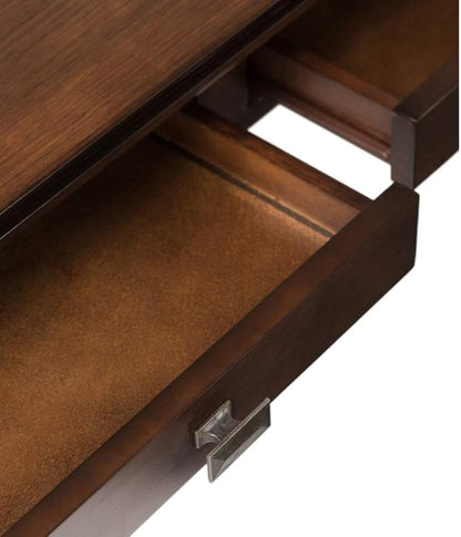 SIMPLIHOME Artisan Coffee Table - 46 inch Wide Solid Wood Transitional Cocktail Table in Russet Brown, Classic Living Room Table with 2 Drawers, Open Shelf, and Square Brushed Nickel Knobs