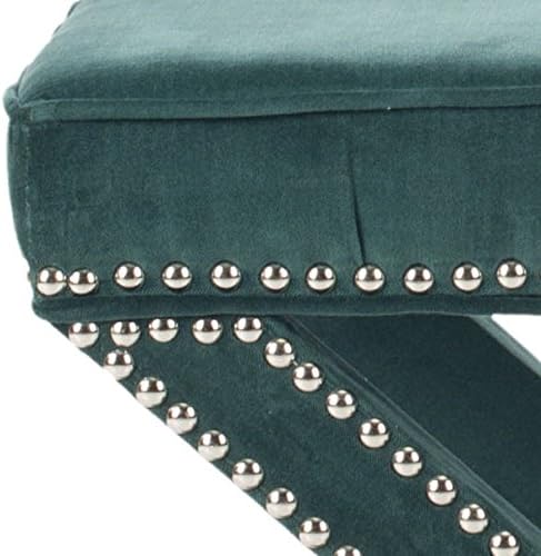 SAFAVIEH Home Collection Palmer Marine with Silver Nailhead Trim X-Bench Ottoman Foot Stool, Fully Assembled (MCR4589U)