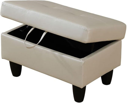 Ottoman Storage Ottoman Bench Faux Leather Footrest Footstool with Hinged Lid for Living Room, Bedroom, Entryway, Pearl White, 28.5"X19"X17.5"