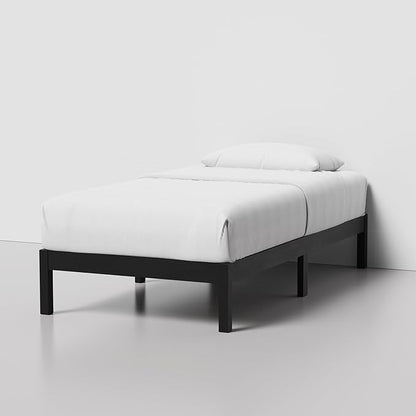 LIFEMENT Classic Wood Platform Bed Frame, Essential, Noise Free, Under Bed Storage, No Box Spring Needed, Easy Assembly (Black, Twin)