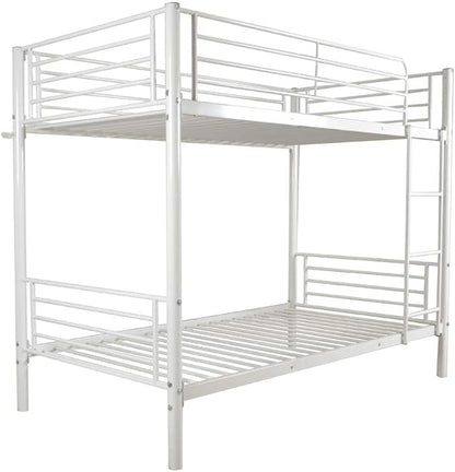 Karl Home White Bunk Bed Twin Over Twin, Metal Bunk Bed with Built-in Ladder and Safety Guardrail, Space-Saving Bunk Beds for Kids, Teens & Adults, No Box Spring