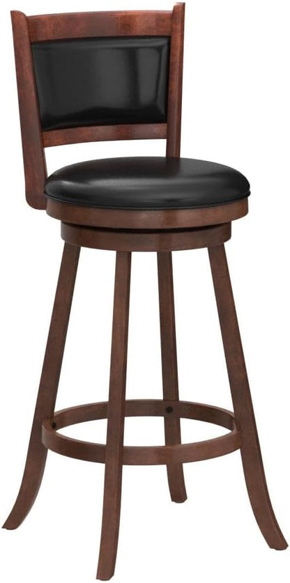 COSTWAY Bar Stools Set of 2, 360 Degree Swivel, Accent Wooden Swivel Seat Bar Height Stool, Leather Upholstered Design, PVC Cushioned Seat, Perfect for Dining and Living Room (Height 29")