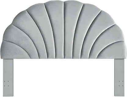 24KF Stunning Crown Design King Headboard, Upholstered Soft Velvet Petal Pattern Headboard King/CA King-Gray