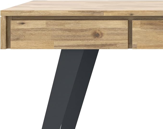 SIMPLIHOME Lowry Desk - 54-Inch Wide Solid Acacia Wood and Metal Writing Desk in Distressed Golden Wheat, Modern Industrial Home Office Computer Table with 2 Drawers and Flip-Down Keyboard Tray