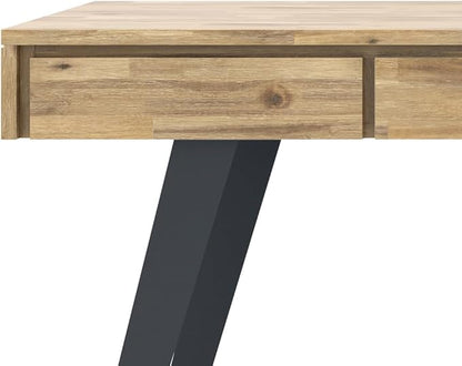 SIMPLIHOME Lowry Desk - 54-Inch Wide Solid Acacia Wood and Metal Writing Desk in Distressed Golden Wheat, Modern Industrial Home Office Computer Table with 2 Drawers and Flip-Down Keyboard Tray
