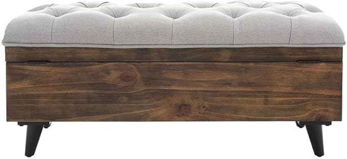 Safavieh Home Collection Liam Light Beige and Dark Oak Tufted Cocktail Ottoman