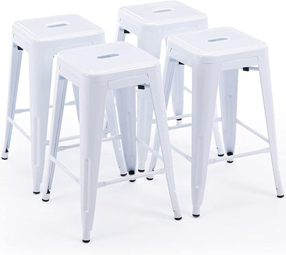 Vogue Furniture Direct 24" Bar Stools White Backless Metal Barstools Indoor-Outdoor Counter Height Stools with Square Seat, Set of 4 - VF1571004-4