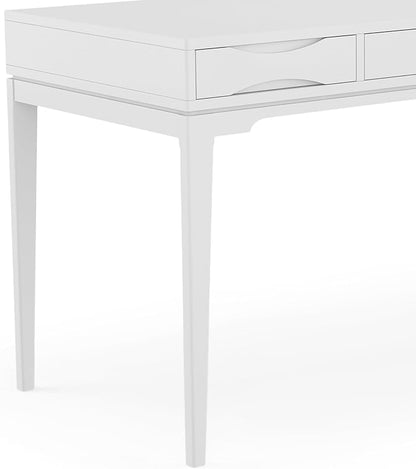 SIMPLIHOME Harper Desk - 60-Inch Wide Solid Hardwood Writing Desk in White, Mid-Century Modern Home Office Computer Table for Workspace or Study with 2 Drawers and Flip-Down Keyboard Tray