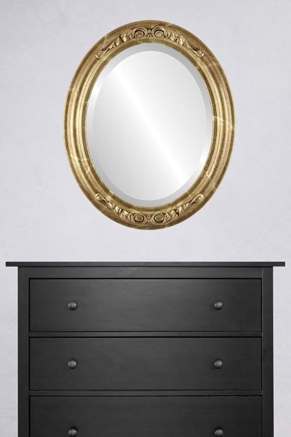 OVALCREST Oval Beveled Wall Mirror for Home Decor - Florence Style - Champagne Gold - 32" x 26"