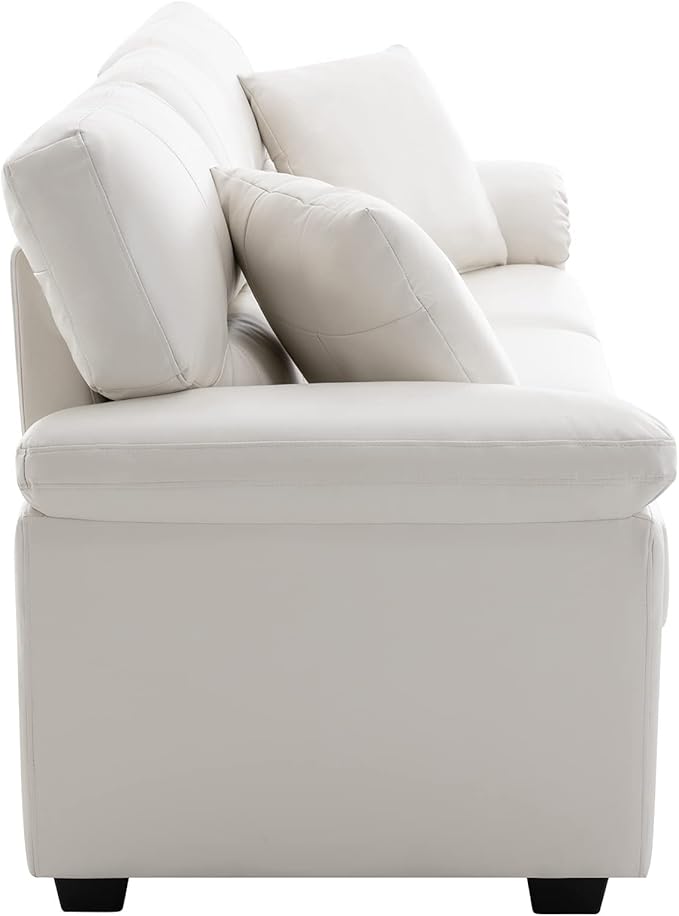 Morden Fort Faux Leather Loveseat and 3 Seater Sofa Set, Modern Luxury Furniture with Removable and Easy to Clean Cushions, Skin-Friendly Wide Arm for Living Room Apartment Office Lounge, White
