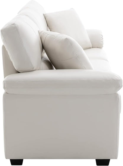 Morden Fort Faux Leather Loveseat and 3 Seater Sofa Set, Modern Luxury Furniture with Removable and Easy to Clean Cushions, Skin-Friendly Wide Arm for Living Room Apartment Office Lounge, White
