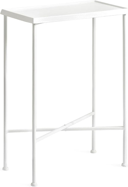 Kate and Laurel Sanzo Transitional Metal Skinny Side Table, 17 x 9 x 24, White, Rectangular Slim Bedroom Nightstand with Hammered Tabletop for Use as Bedside Accent or Living Room End Table