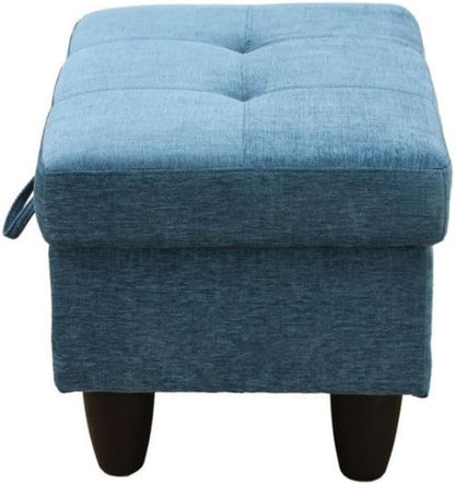 Ottoman Storage Ottoman Bench Flannel Footrest Footstool with Hinged Lid for Living Room, Bedroom, Entryway, Blue, 28.5"X19"X17.5"