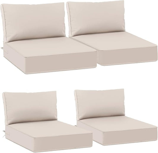 AAAAAcessories Outdoor Deep Seat Cushions, Waterproof, Fade-Resistant Patio Furniture Replacement Cushions, 25.5" x 25.5" x 5" + 25.5" x 13.5", Set of 4, Khaki Beige