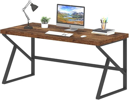 HSH Rustic Computer Desk, Large Executive Writing Study Work Desk for Home Office, Industrial Metal Wooden PC Laptop Long Desk Workstation, Modern Bedroom Living Room Table, Rustic Brown, 60 Inch