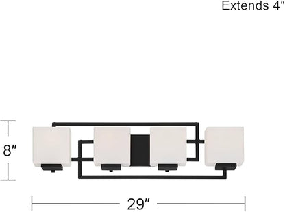 Possini Euro Design Modern Wall Light Black Hardwire 29" 4-Light Fixture Opal White Rectangular Geometric Glass Shade for Bedroom Bathroom Bedside Vanity Living Room Home Mirror Hallway Dining