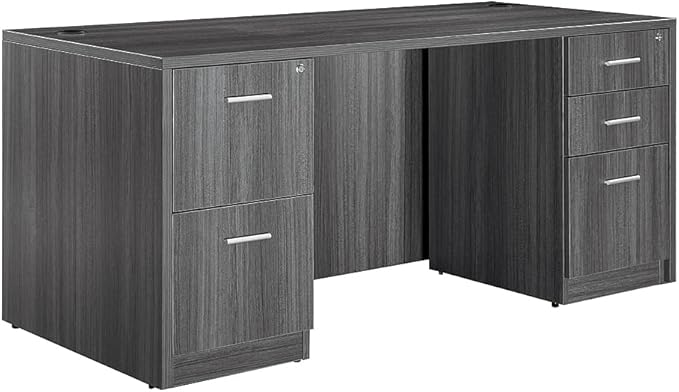 NBF at Work Double Pedestal Executive Office Desk - Durable Laminate Computer Desk with Two Drawers - Office Desk with Storage and File Cabinet - Ash Finish Work Desk for Home (72" W)