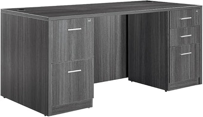 NBF at Work Double Pedestal Executive Office Desk - Durable Laminate Computer Desk with Two Drawers - Office Desk with Storage and File Cabinet - Ash Finish Work Desk for Home (72" W)