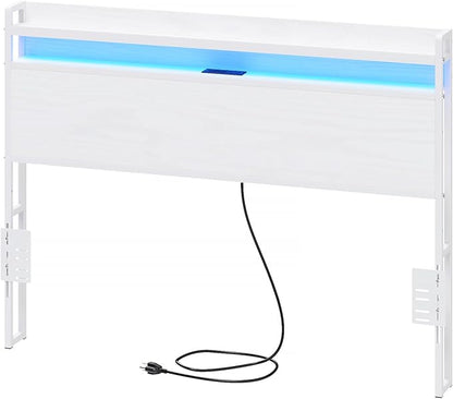 Elephance Headboard for Full Size Bed Frame with 2 Tier Storage, with Outlets, USB and Type C Ports and LED Light, Height Adjustable, Platform Bed Headboard Only, Easy Assembly, White