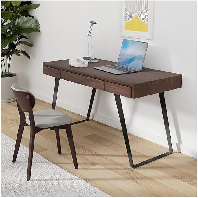 SIMPLIHOME Lowry Desk - 54-Inch Wide Solid Acacia Wood and Metal Writing Desk in Distressed Charcoal Brown, Modern Industrial Home Office Computer Table with 2 Drawers and Flip-Down Keyboard Tray