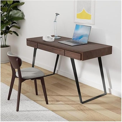 SIMPLIHOME Lowry Desk - 54-Inch Wide Solid Acacia Wood and Metal Writing Desk in Distressed Charcoal Brown, Modern Industrial Home Office Computer Table with 2 Drawers and Flip-Down Keyboard Tray