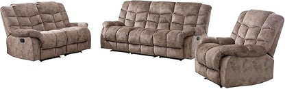 EBELLO Reclining Living Room Set, Includes One Seat Manual Recliner, Loveseat Recliner Sofa and 3PC Bonded Manual Sofa Couch, Brown