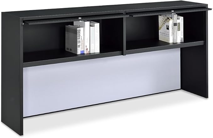 NBF Carbon L Shaped Executive Office Desk with Hutch - Durable Laminate Computer Desk with 3 Drawers - Modern Desk with Storage and Cabinet - Work Desk with Right Return (72" W x 96" D, Gray, Maple)