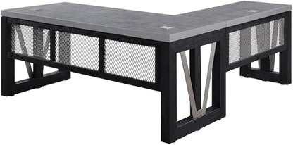 NBF District Reversible L-Shaped Executive Office Desk with Height Adjustable - Durable Laminate Computer Desk with Modesty Panel - Modern Desk with 3 Grommet Holes - Office Work Desk (Black, Gray)