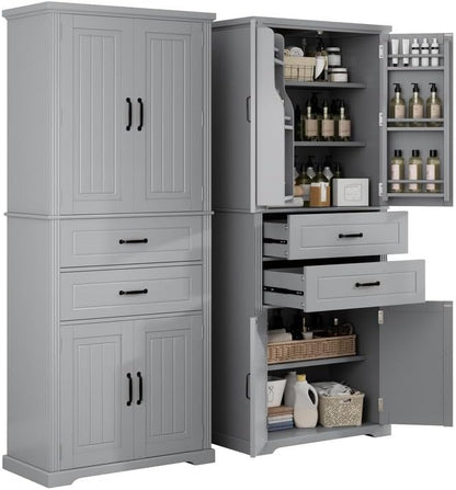 Polibi Elegant Storage Cabinet with Adjustable Shelves - 2 Drawers, 5 Interior Shelves & 6 Small Shelves, for Living Room/Bathroom, Gray