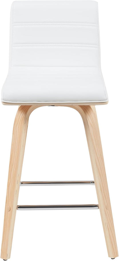 Vienna Modern Counter Height Swivel Bar Stool with White Faux Leather Seat and Patterned Oak Wood Frame Set of 4
