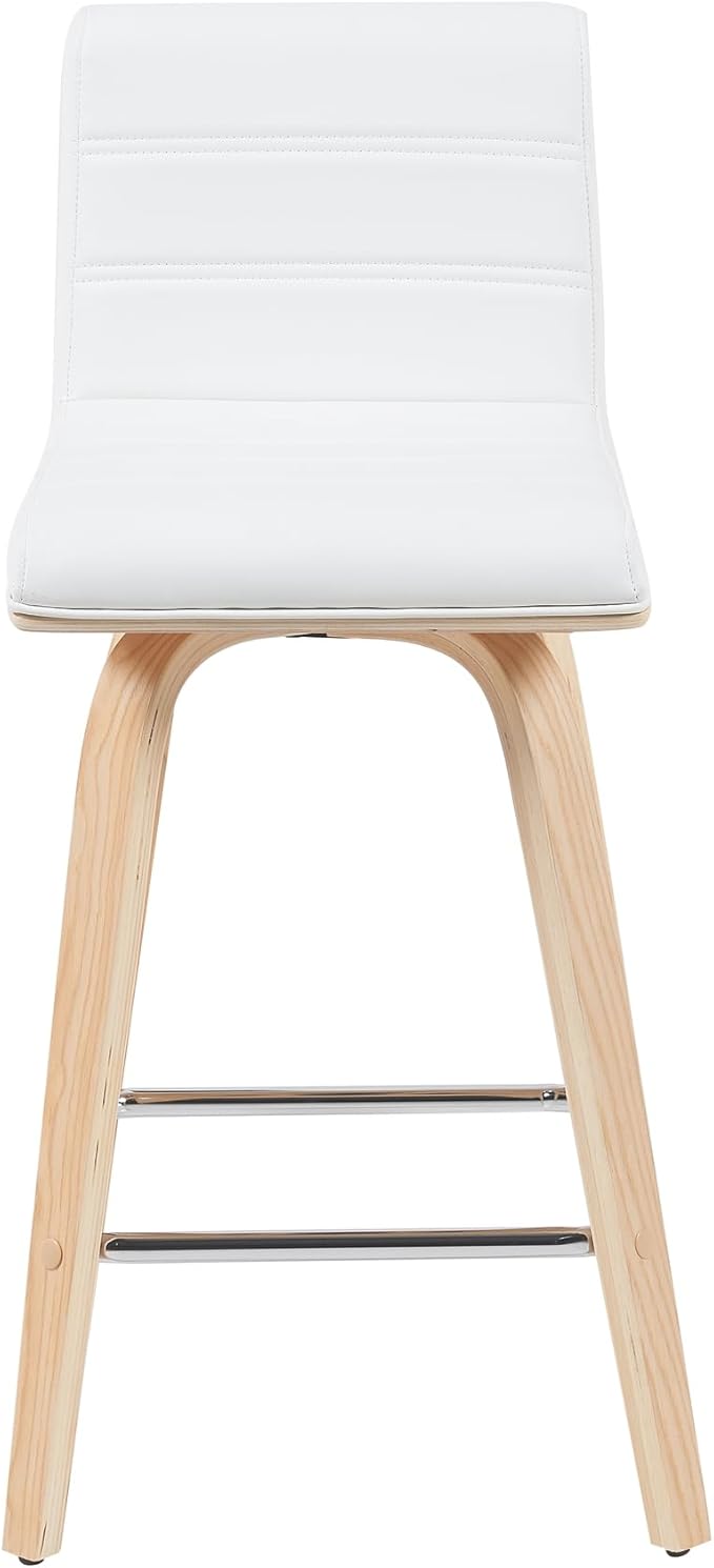 Vienna Modern Counter Height Swivel Bar Stool with White Faux Leather Seat and Patterned Oak Wood Frame Set of 2