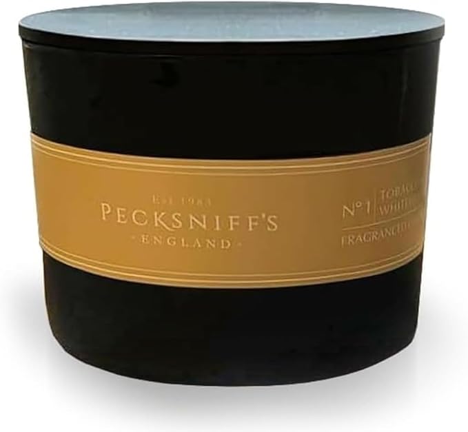 Pecksniff's Black Luxurious 3-Wick Tobacco & White Wood Scented Candle – 18.1 Oz/515g – with Metal Lid Relaxation and Elevated Home Ambiance